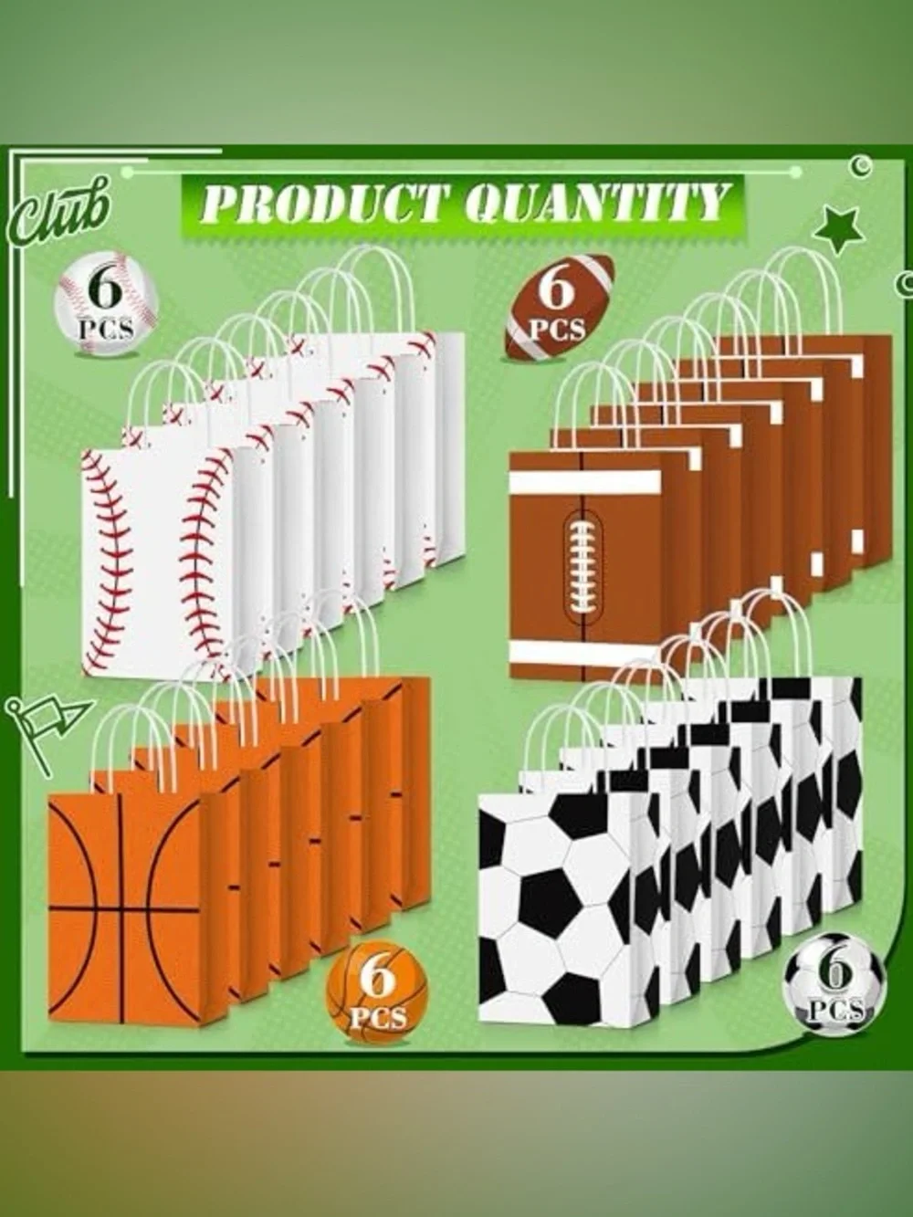 24 Pcs Sports Party Favor Bags Birthday Football Baseball Basketball Goodie Bags